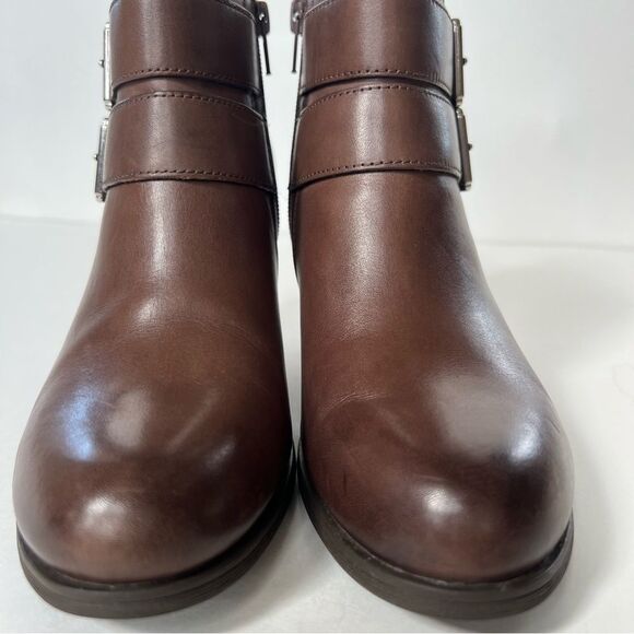 Clarks Artisan Palma Rena Side Zip Brown Western Heeled Ankle Boot Bootie SZ 8.5 - Picture 6 of 12